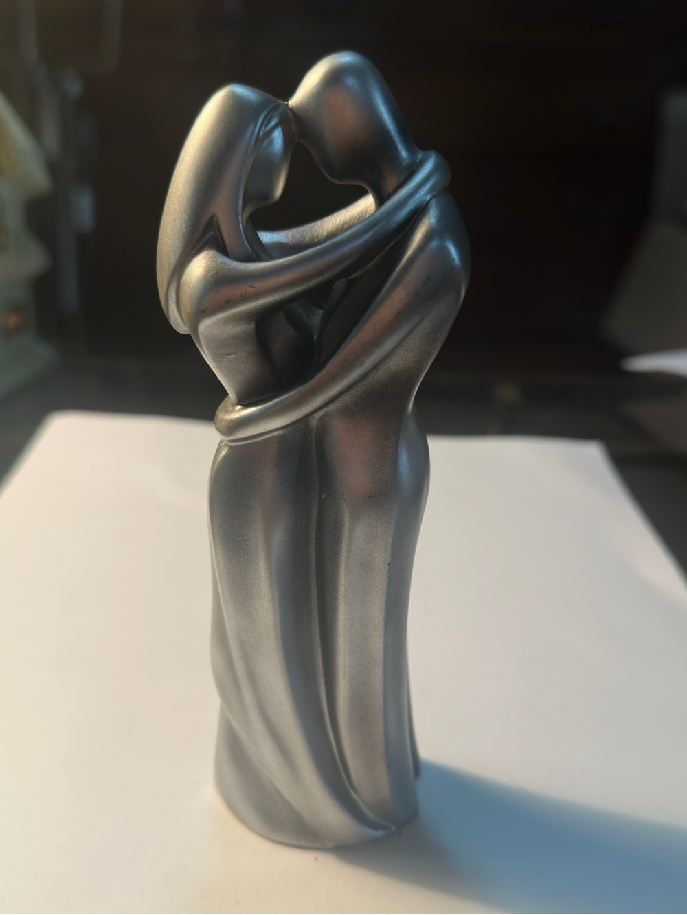 Silver Embrace Abstract Couple Sculpture - Home Art